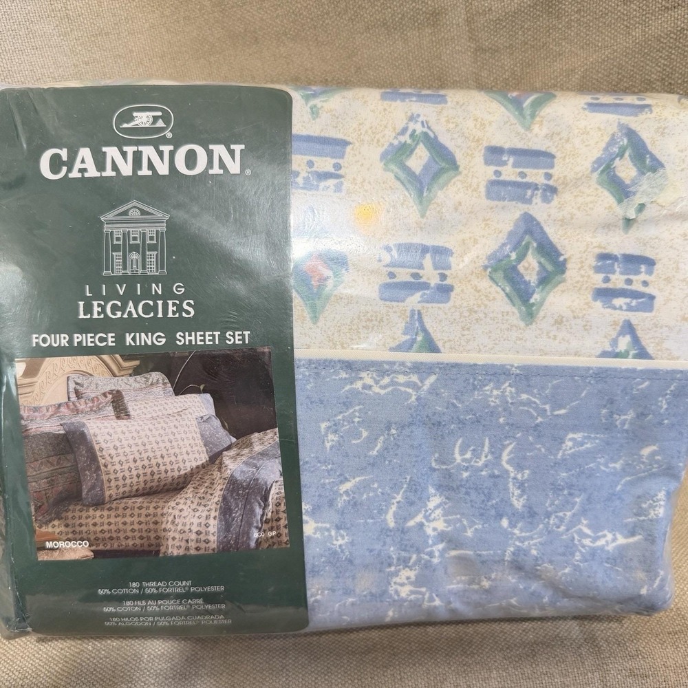 Vintage Cannon Morocco King Sheet Set NOS Southwestern Santa Fe Bedding